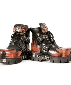 New Rock Boots New Rock Red Flame Ankle Boots, M.288-S1 Gothic Boots