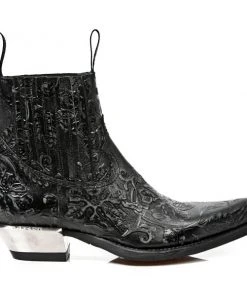 New Rock Boots All Footwear New Rock Black Vintage Flower Ankle Cowboy Boots M.7953-S21