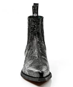 New Rock Boots All Footwear New Rock Black Vintage Flower Ankle Cowboy Boots M.7953-S21