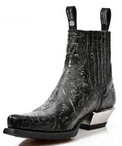 New Rock Boots All Footwear New Rock Black Vintage Flower Ankle Cowboy Boots M.7953-S21