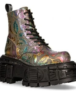 New Rock Boots Gothic Boots New Rock Vintage Flower Multi Holo Boots M.MILI084C-S21
