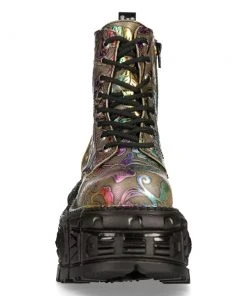 New Rock Boots Gothic Boots New Rock Vintage Flower Multi Holo Boots M.MILI084C-S21