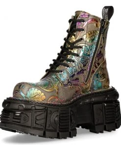 New Rock Boots Gothic Boots New Rock Vintage Flower Multi Holo Boots M.MILI084C-S21