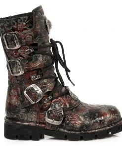 New Rock Boots New Rock Red Vintage Flower Comfort Boots M.1473-S42 Gothic Boots