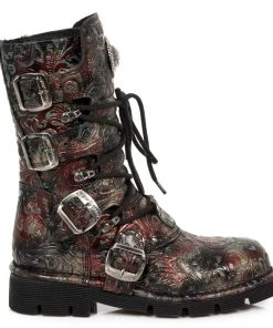 New Rock Boots New Rock Red Vintage Flower Comfort Boots M.1473-S42 Gothic Boots