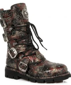 New Rock Boots New Rock Red Vintage Flower Comfort Boots M.1473-S42 Gothic Boots
