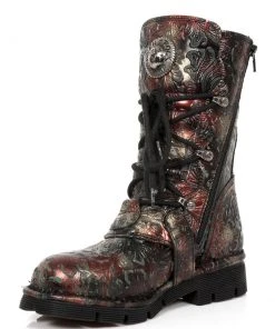 New Rock Boots New Rock Red Vintage Flower Comfort Boots M.1473-S42 Gothic Boots
