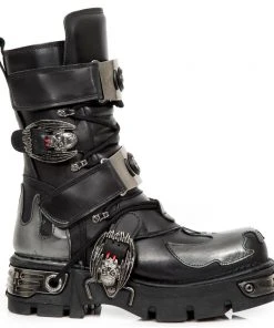 New Rock Boots New Rock Silver Flame Bat Boots M.195-S2