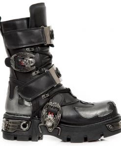 New Rock Boots New Rock Silver Flame Bat Boots M.195-S2 15 New Rock Boots New Rock Silver Flame Bat Boots M.195-S2