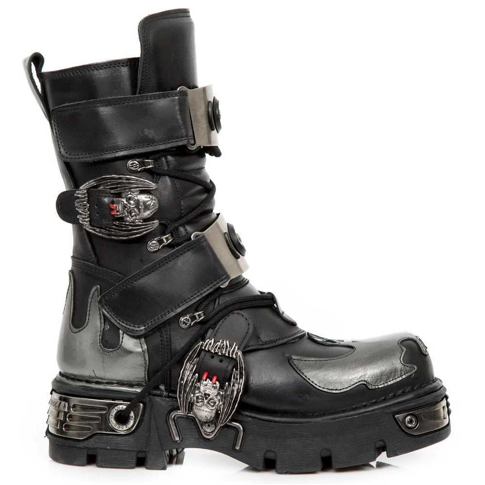 New Rock Boots New Rock Silver Flame Bat Boots M.195-S2 5 New Rock Boots New Rock Silver Flame Bat Boots M.195-S2