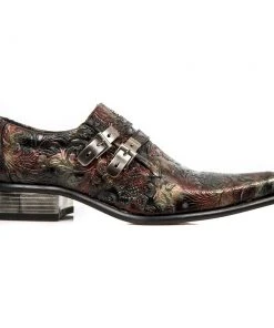 New Rock Boots New Rock Red Embossed Vintage Flower Shoes M.2246-S27 All Footwear