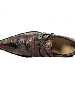 New Rock Boots New Rock Red Embossed Vintage Flower Shoes M.2246-S27 All Footwear