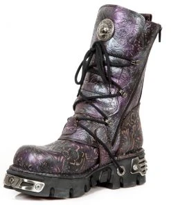 New Rock Boots New Rock Purple Vintage Flower Reactor Boots M.391-S5 Gothic Boots