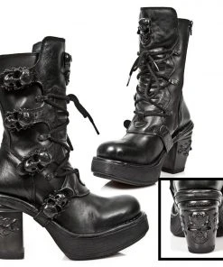 New Rock Boots New Rock All Black NRK Skull Boots M.8366-S8