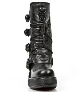 New Rock Boots New Rock All Black NRK Skull Boots M.8366-S8