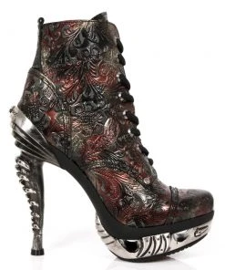 New Rock Boots New Rock Red Vintage Flower Ankle Boots