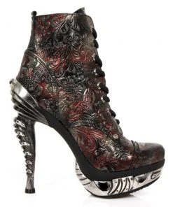 New Rock Boots New Rock Red Vintage Flower Ankle Boots