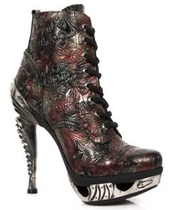 New Rock Boots New Rock Red Vintage Flower Ankle Boots