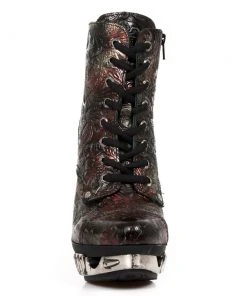 New Rock Boots New Rock Red Vintage Flower Ankle Boots