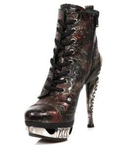New Rock Boots New Rock Red Vintage Flower Ankle Boots