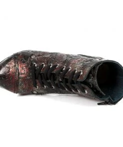 New Rock Boots New Rock Red Vintage Flower Ankle Boots