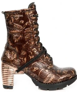 New Rock Boots Gothic Boots New Rock Brown Vintage Flower Ankle Boots M.TR001-S5