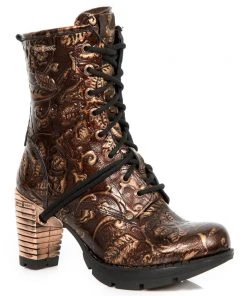 New Rock Boots Gothic Boots New Rock Brown Vintage Flower Ankle Boots M.TR001-S5