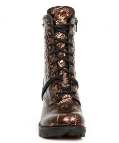New Rock Boots Gothic Boots New Rock Brown Vintage Flower Ankle Boots M.TR001-S5