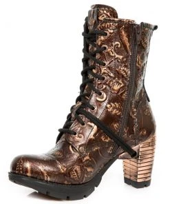 New Rock Boots Gothic Boots New Rock Brown Vintage Flower Ankle Boots M.TR001-S5