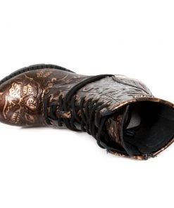 New Rock Boots Gothic Boots New Rock Brown Vintage Flower Ankle Boots M.TR001-S5