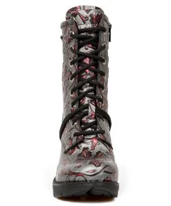 New Rock Boots New Rock Red Metallic Vintage Flower Ankle Boots M.TR001-S6 Gothic Boots