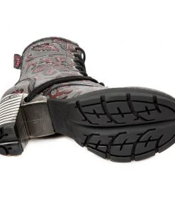 New Rock Boots New Rock Red Metallic Vintage Flower Ankle Boots M.TR001-S6 Gothic Boots