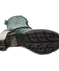 New Rock Boots New Rock Green Metallic Vintage Flower Ankle Boots M.TR001-S7