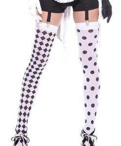 Music Legs Black White Harlequin Holdups Stockings And Holdups
