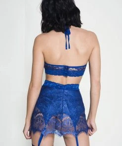 Lingerie Sets Music Legs Blue Lace Bra Top And Garter Skirt
