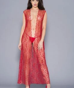 Chemises, Nightwear Music Legs Draping Open Lace Gown Red