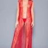 Chemises, Nightwear Music Legs Draping Open Lace Gown Red