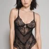 Music Legs Flower Lace And Back Mesh Teddy Body, Bodysuits, Teddies