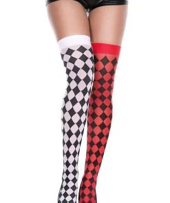 Music Legs Harlequin Mismatch Thigh Hi Stockings