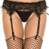 Music Legs Heart Embroidered Black Suspender Belt