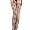 Music Legs Hexagon Shape Striped Suspender Pantyhose