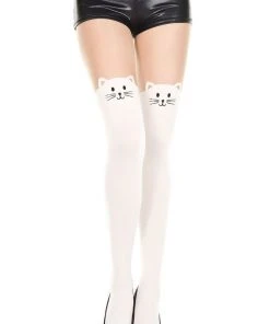 Music Legs Kitty Tights White