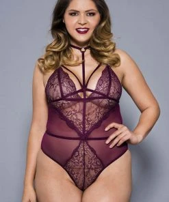 Body, Bodysuits, Teddies Music Legs Plus Size Burgundy Teddy 80043Q