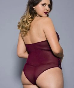 Music Legs Plus Size Teddy 80055Q Burgundy Body, Bodysuits, Teddies