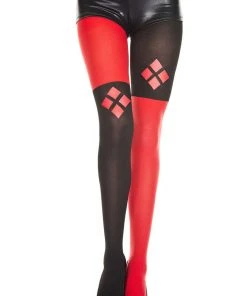 Music Legs Black Red Harlequin Tights