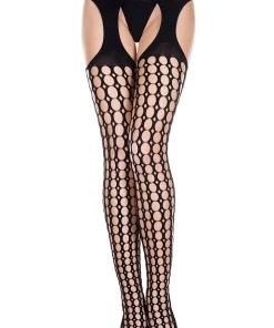Music Legs Round Holes Pattern Suspender Pantyhose Stockings And Holdups