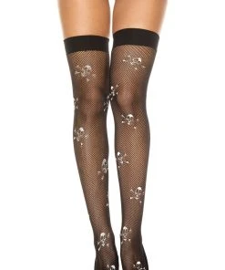 Music Legs Skull Fishnet Thigh Hi Black/White