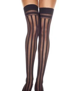 Ladies Steampunk Clothing Music Legs Sheer Stripe Thigh Hi Stockings