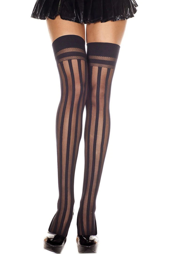 Ladies Steampunk Clothing Music Legs Sheer Stripe Thigh Hi Stockings 3 Ladies Steampunk Clothing Music Legs Sheer Stripe Thigh Hi Stockings