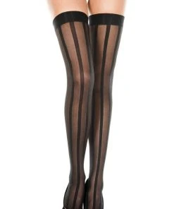 Ladies Steampunk Clothing Music Legs Sheer Stripe Thigh Hi Stockings